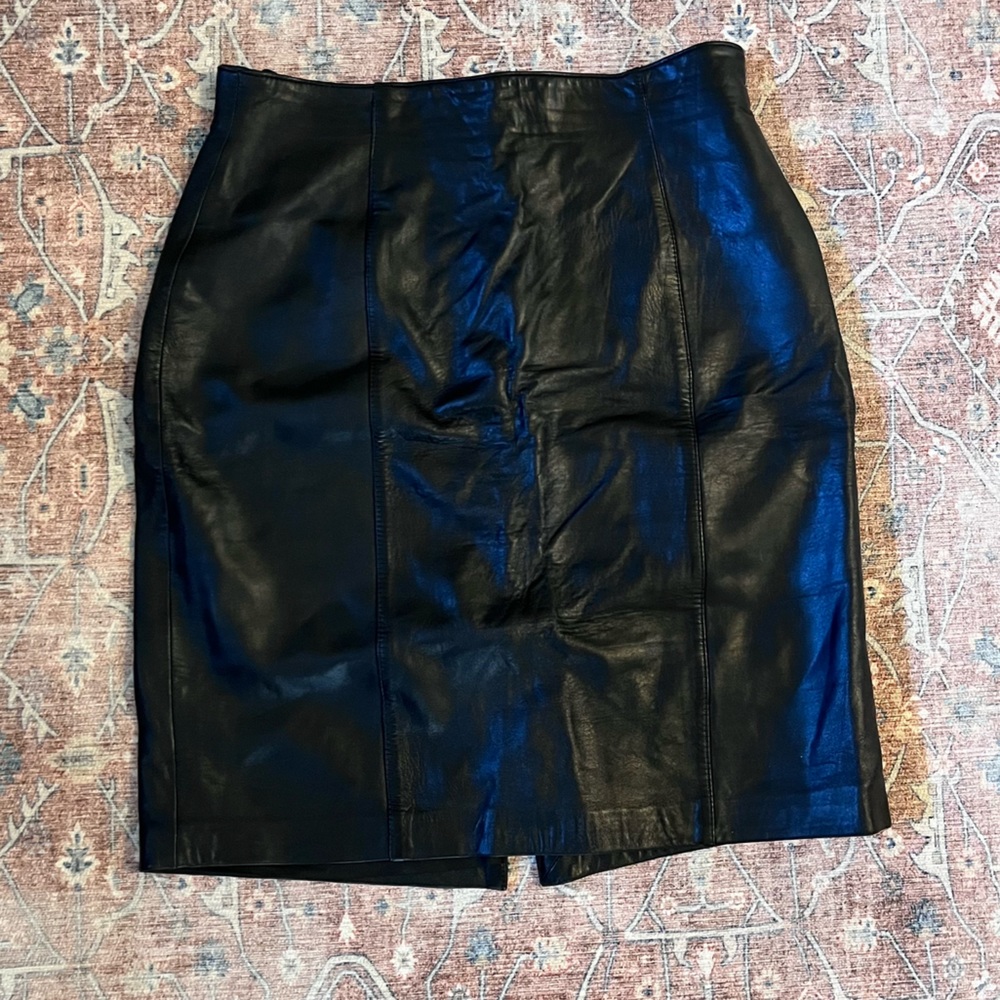 Vintage Lord & Taylor Black Leather Pencil Skirt Size 14 100% leather